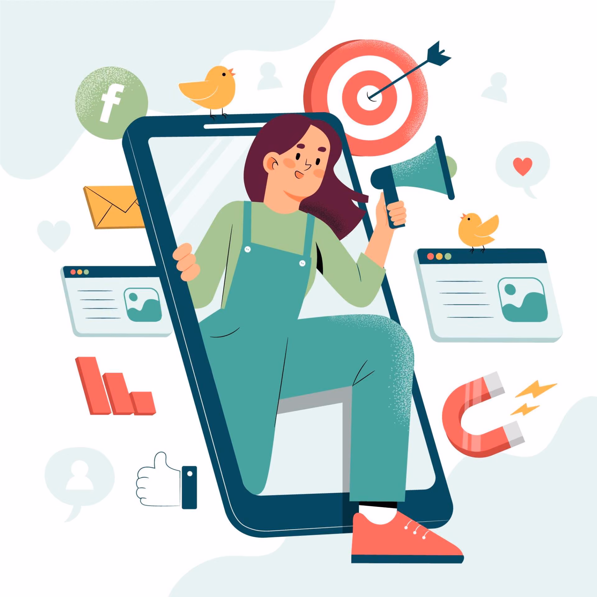 woman promoting her services in a moile phone