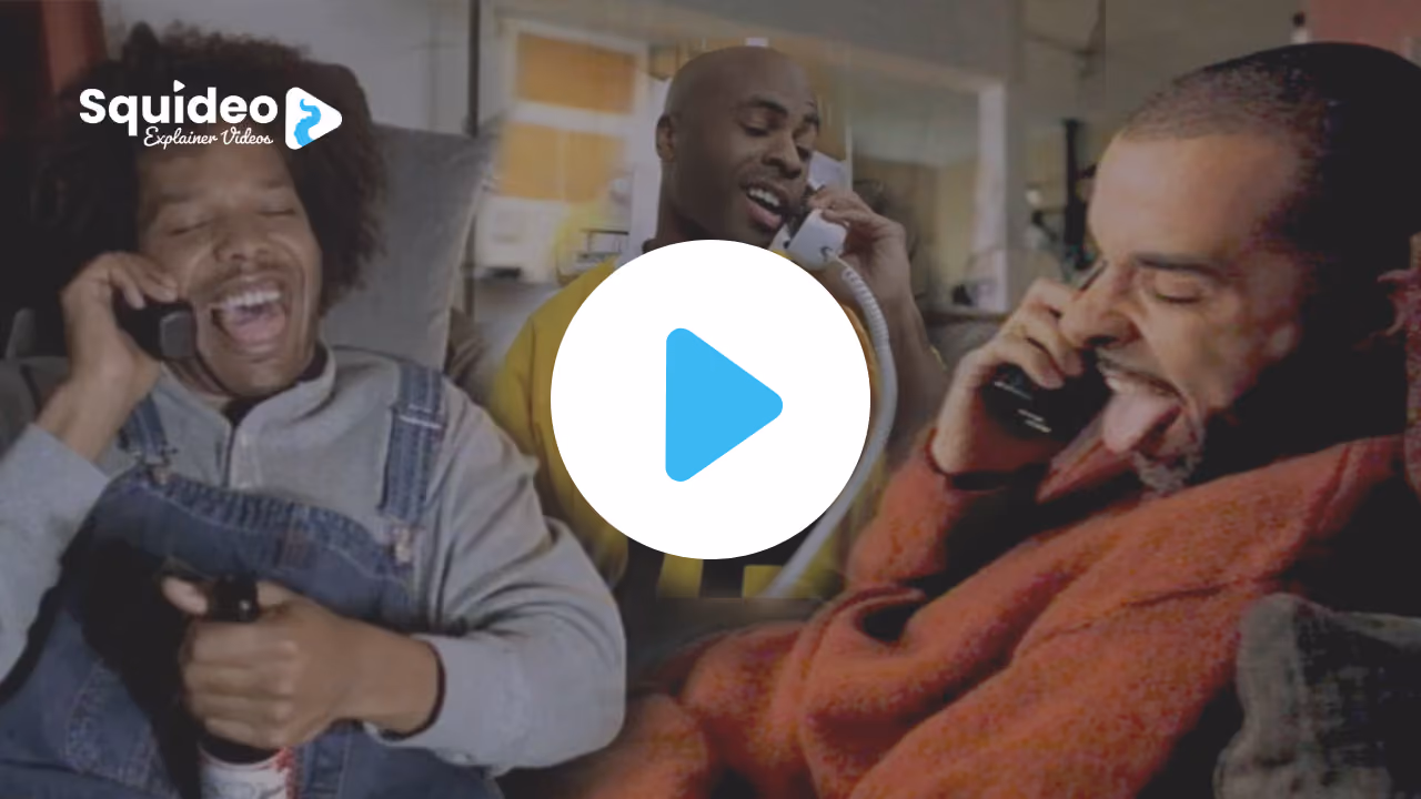 Three friends on the phone to each other from different rooms, one mid-shout with his tongue out