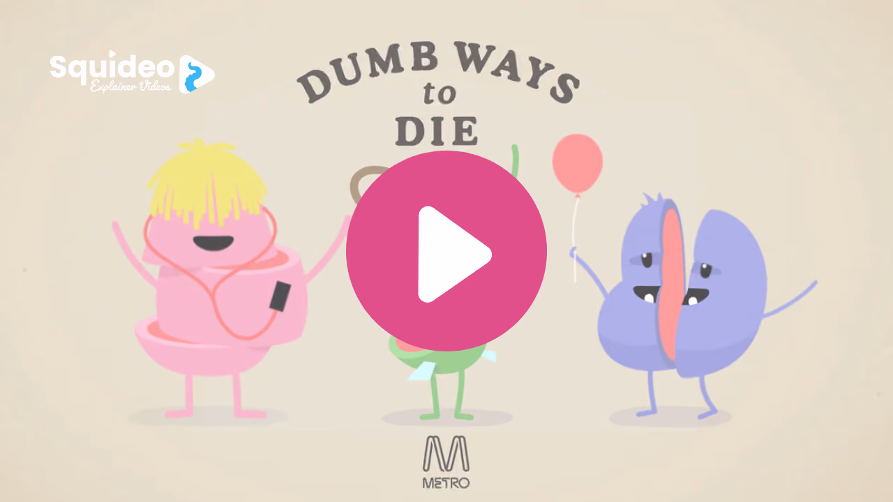 Three of the Dumb Ways to Die characters — legless pastel blobs, one pink with yellow hair, one green, one purple holding a balloon — under the hand-lettered title, with the Metro logo below