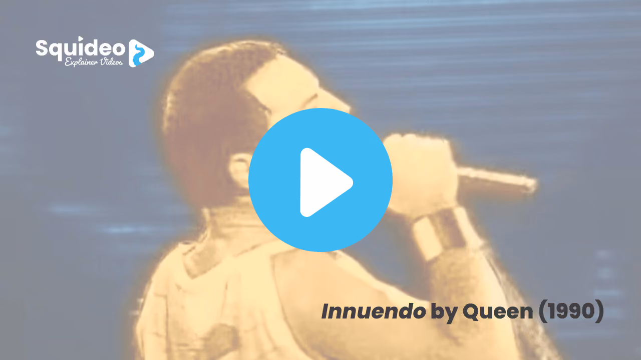 A still from Innuendo by Queen, 1990: a singer at the microphone rendered as a grainy sepia cut-out over a blue-grey field