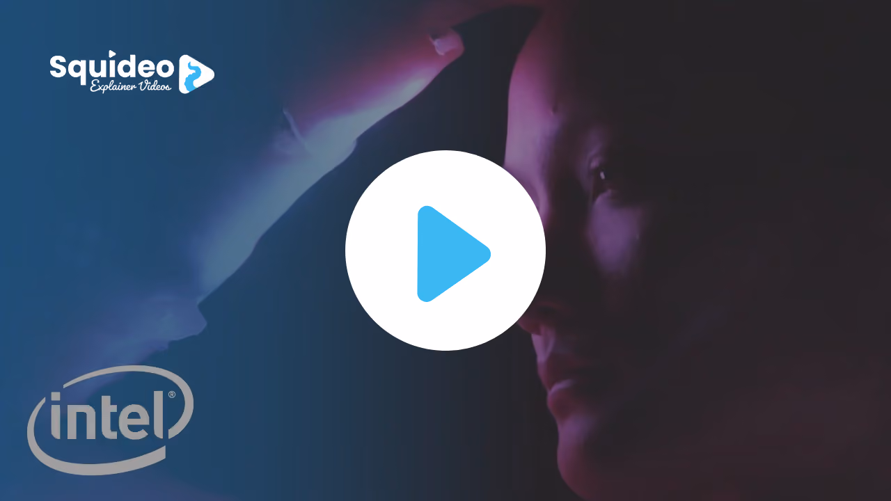 A face lit in deep blue and magenta, half in shadow, with the Intel logo in the corner