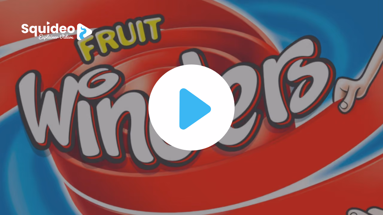 The Fruit Winders logo in bubble lettering over a swirl of red and blue rolled fruit strips