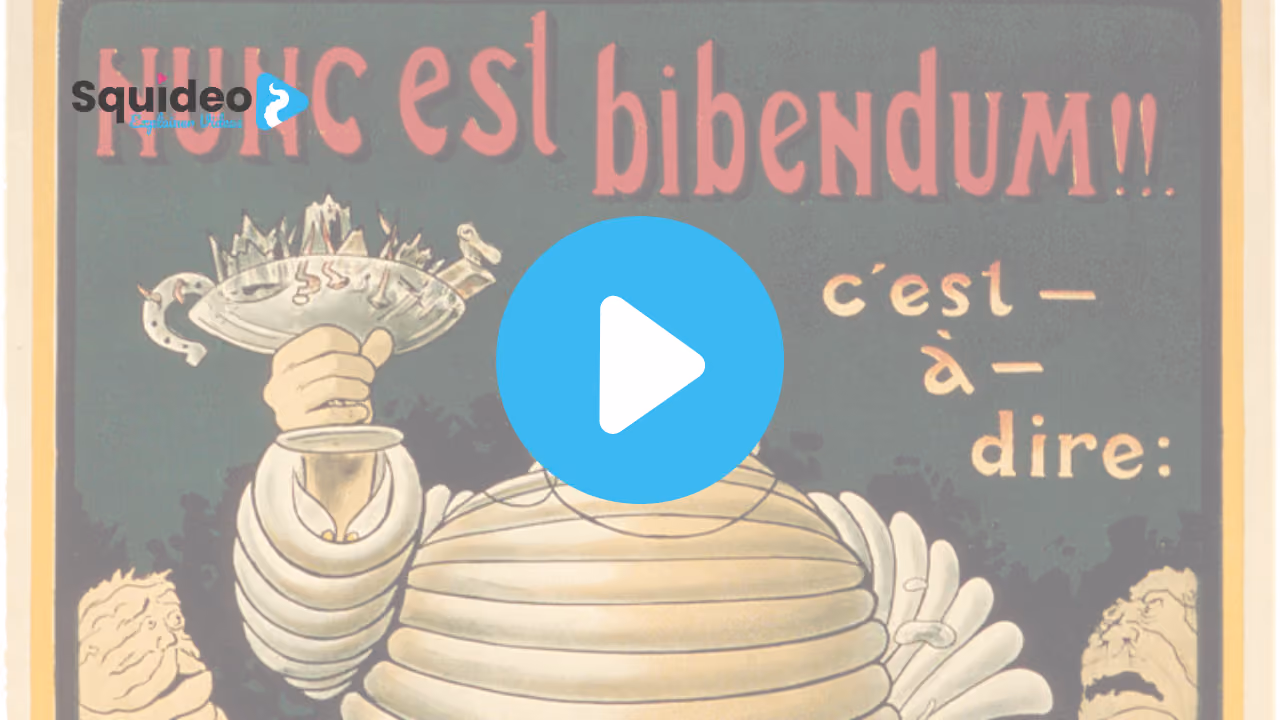 The 1898 Michelin poster 'Nunc est bibendum', in which Bibendum the tyre man raises a goblet full of nails and broken glass