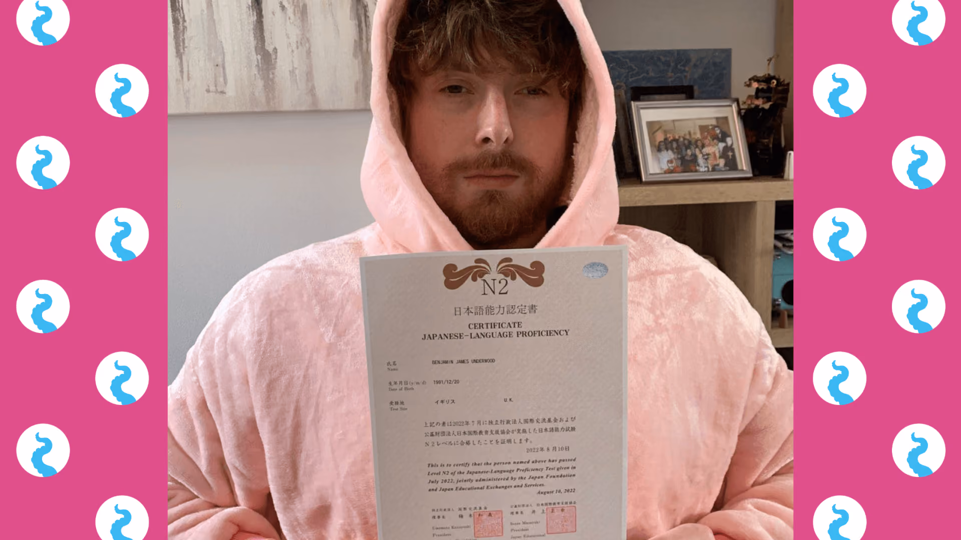 Ben with his Level N2 in Japanese-Language Proficiency