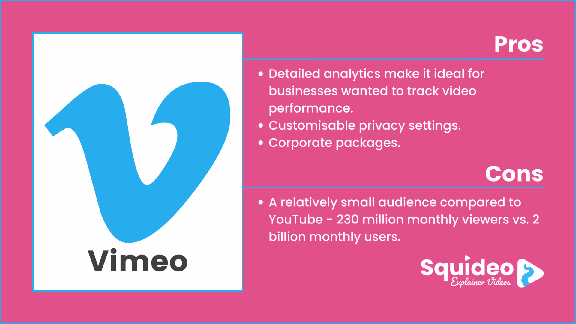 Vimeo Video Pros and Cons